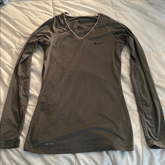 Nike Dri- Fit Charcoal Long Sleeve V-Neck Shirt - Picture 1 of 4